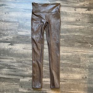Spanx Faux Leather Leggings - Bronze, Size Small